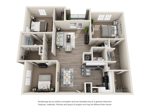 Floor plan for 3 beds, 2 baths, 1561 sqft